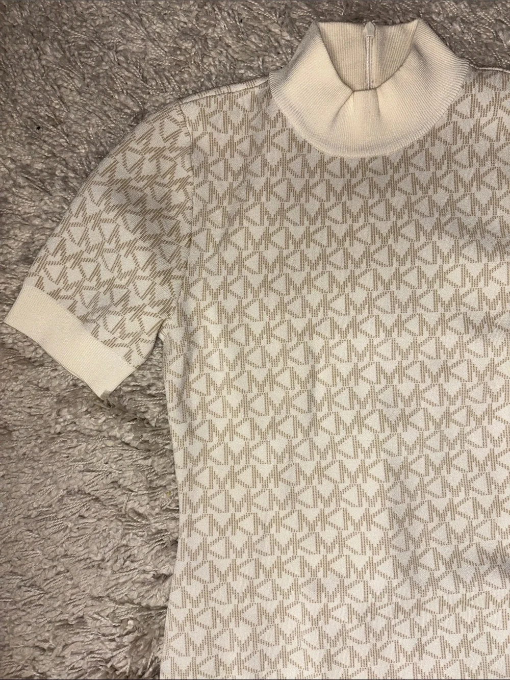 Michael Kors Cream & Beige Logo Knit Mini Dress